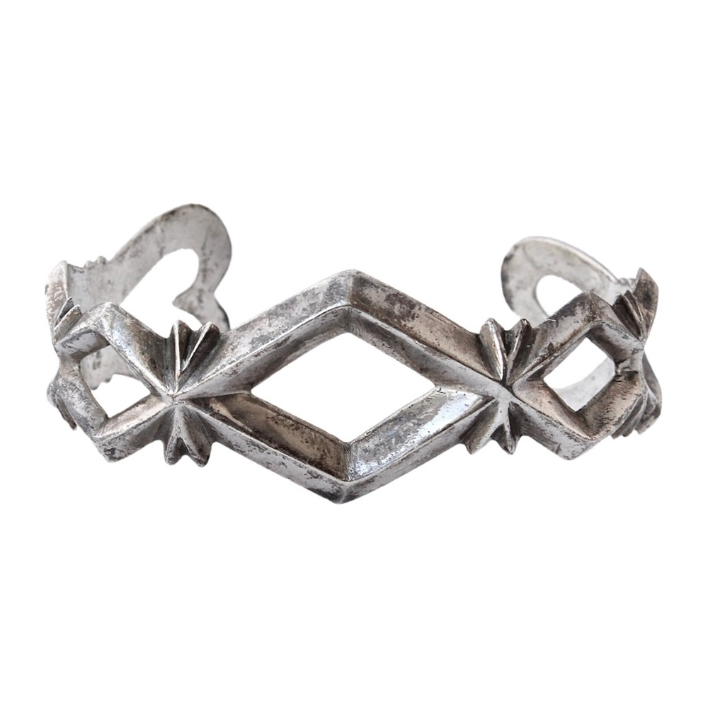 Vintage Native American Sandcast Sterling Silver Cuff Bracelet Openwork Heart